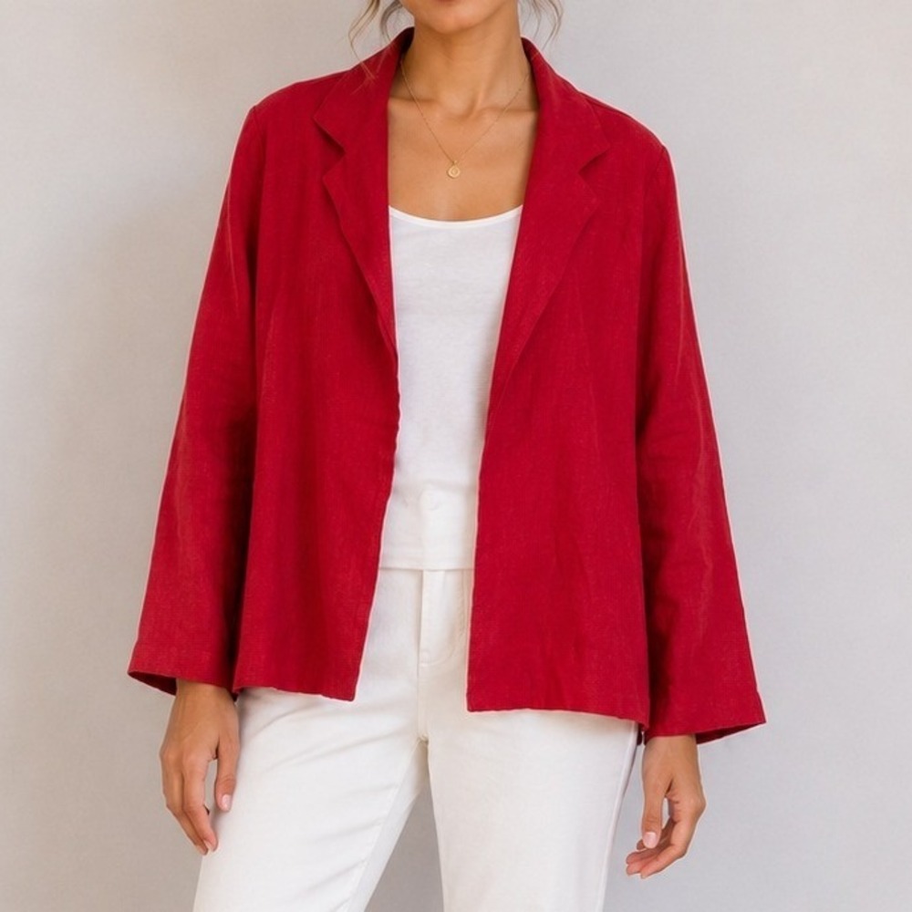 Bryn Walker Linen Open Front Blazer Preppy Quiet Luxury Old Money Sustainable